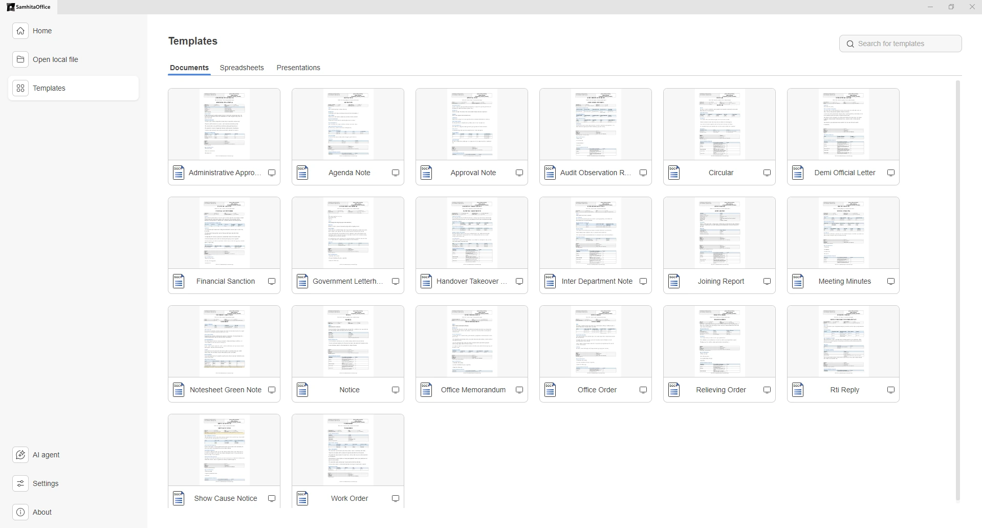 Original SamhitaOffice™ document template library with notes, letters, orders and memorandums